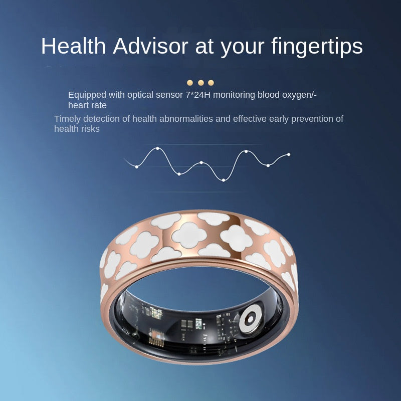 Health Smart Titanium Steel Ring Waterproof Blood Pressure, health advisor with optical sensor monitoring, stylish design.