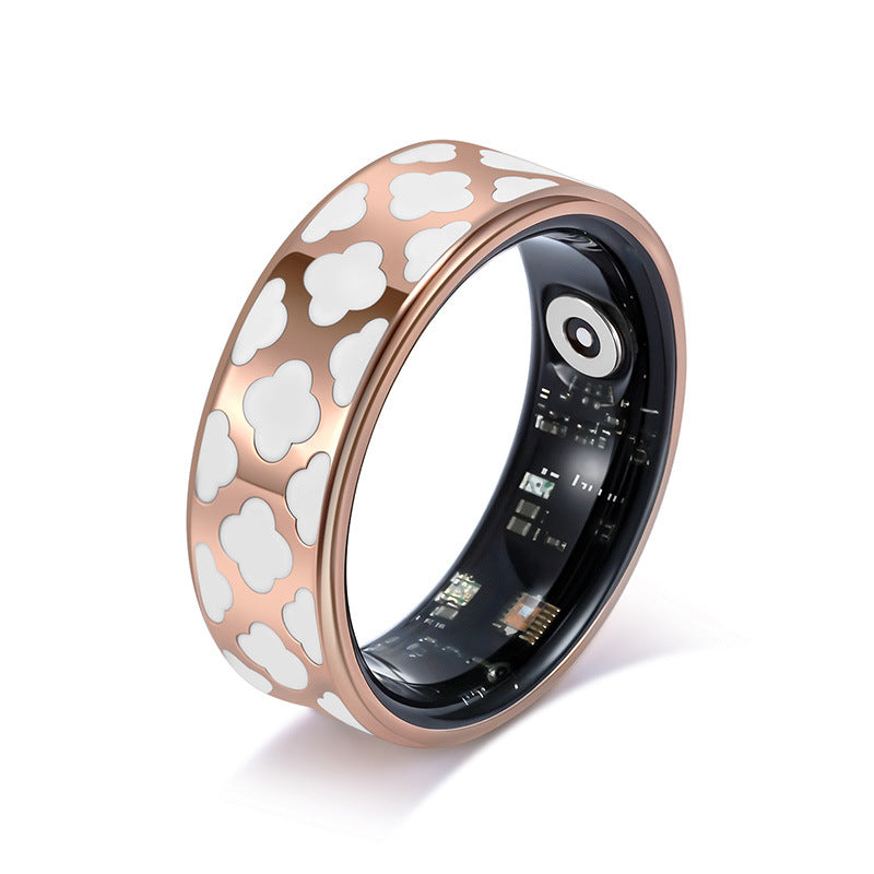 Health Smart Titanium Steel Ring Waterproof Blood Pressure with cloud design in rose gold finish